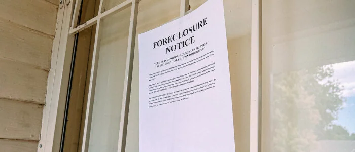 Foreclosure sign on door