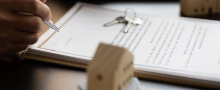 Businessman signing a contract for a purchase agreement mortgage and rental housing.